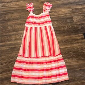 Pink Stripe Sundress with Ruffled Straps